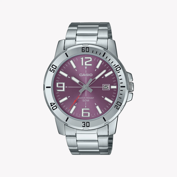 Casio Men's Silver Stainless Steel, Pink Dial | Mtp-Vd01d-6bvudf by i-watch