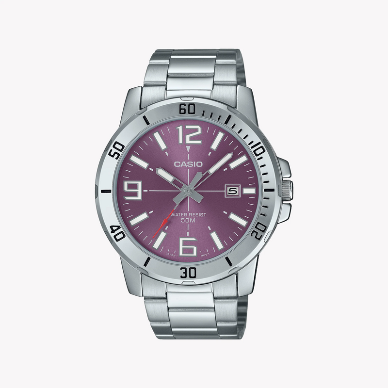Casio Men's Silver Stainless Steel, Pink Dial | Mtp-Vd01d-6bvudf by i-watch