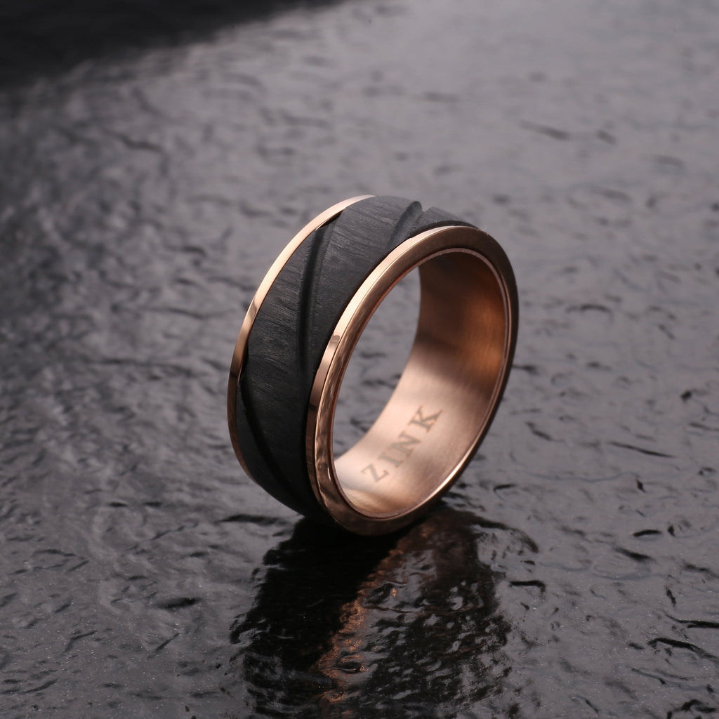 Zink Men's Rose Gold & Black Stainless Steel Ring | Zjrg03311
