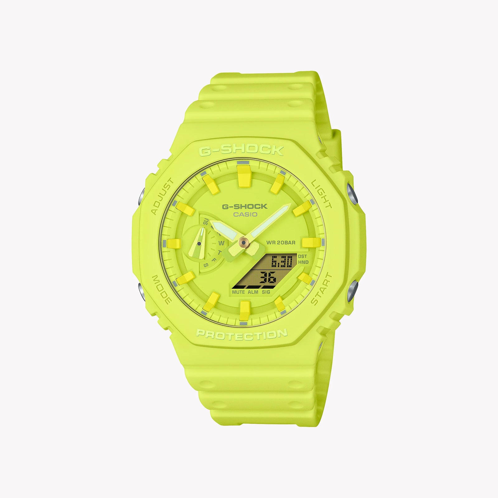 CASIO G-SHOCK GA-2100-9A9ER OAK - BOLD YELLOW ADVENTURER Unisex Watch with shock-resistant design and vibrant yellow dial.