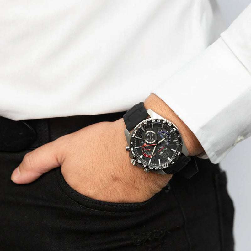 Seiko Men's Silver Stainless Steel Watch, Black Dial | Ssb347p1 by i-watch