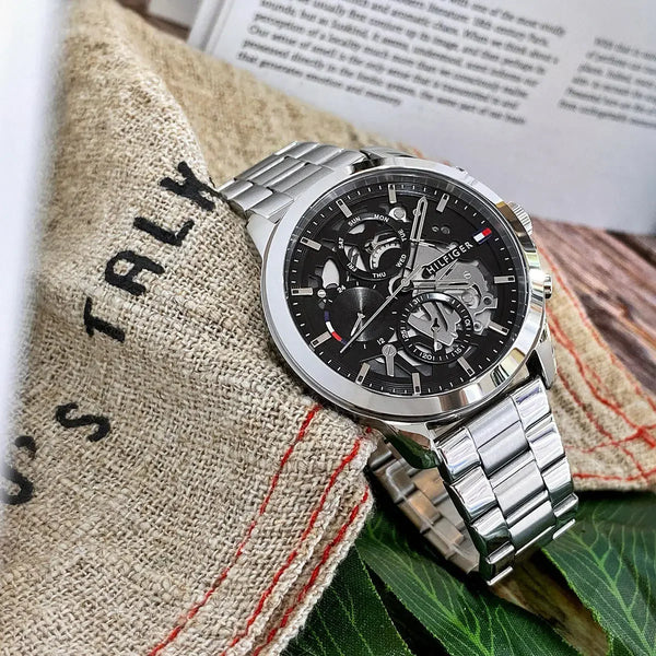 Tommy Hilfiger Men's Silver Watch, Black Dial | 1710477 by i-watch