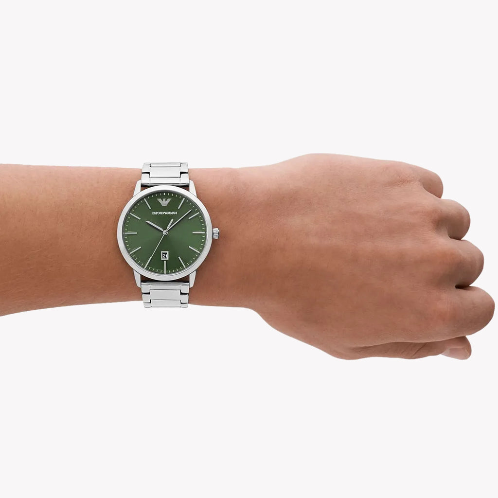 EMPORIO ARMANI AR11575 - BOLD SOPHISTICATION MEN'S WATCH WITH STRIKING GREEN DIAL & SILVER STAINLESS STEEL BAND-i-Watch-4