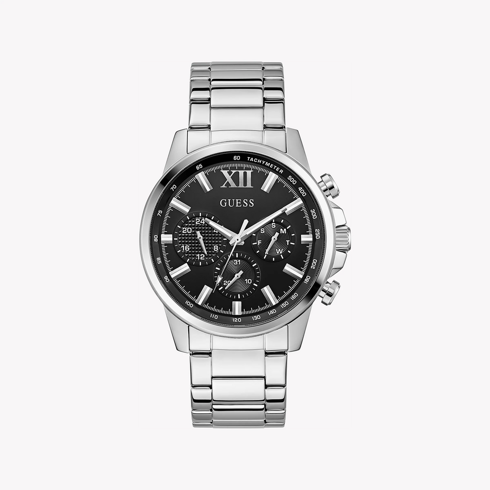 Guess Men's Silver Stainless Steel Watch, Black Dial | Gw0900g1 by i-watch