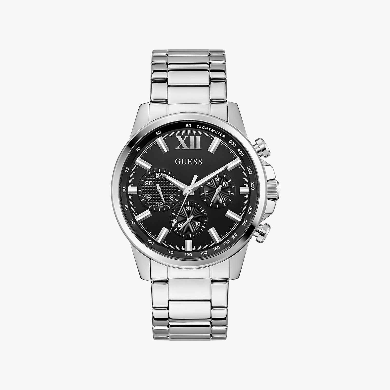 Guess Men's Silver Stainless Steel Watch, Black Dial | Gw0900g1 by i-watch