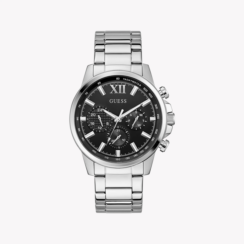 Guess Men's Silver Stainless Steel Watch, Black Dial | Gw0900g1 by i-watch