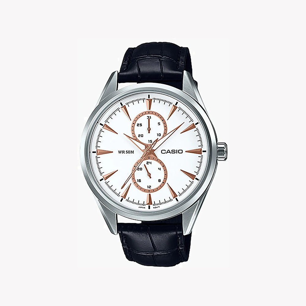 Casio Mtp-Sw340l-7avdf - Sporty Elegance With Leather Comfort Men's Watch In Silver & Black by i-watch