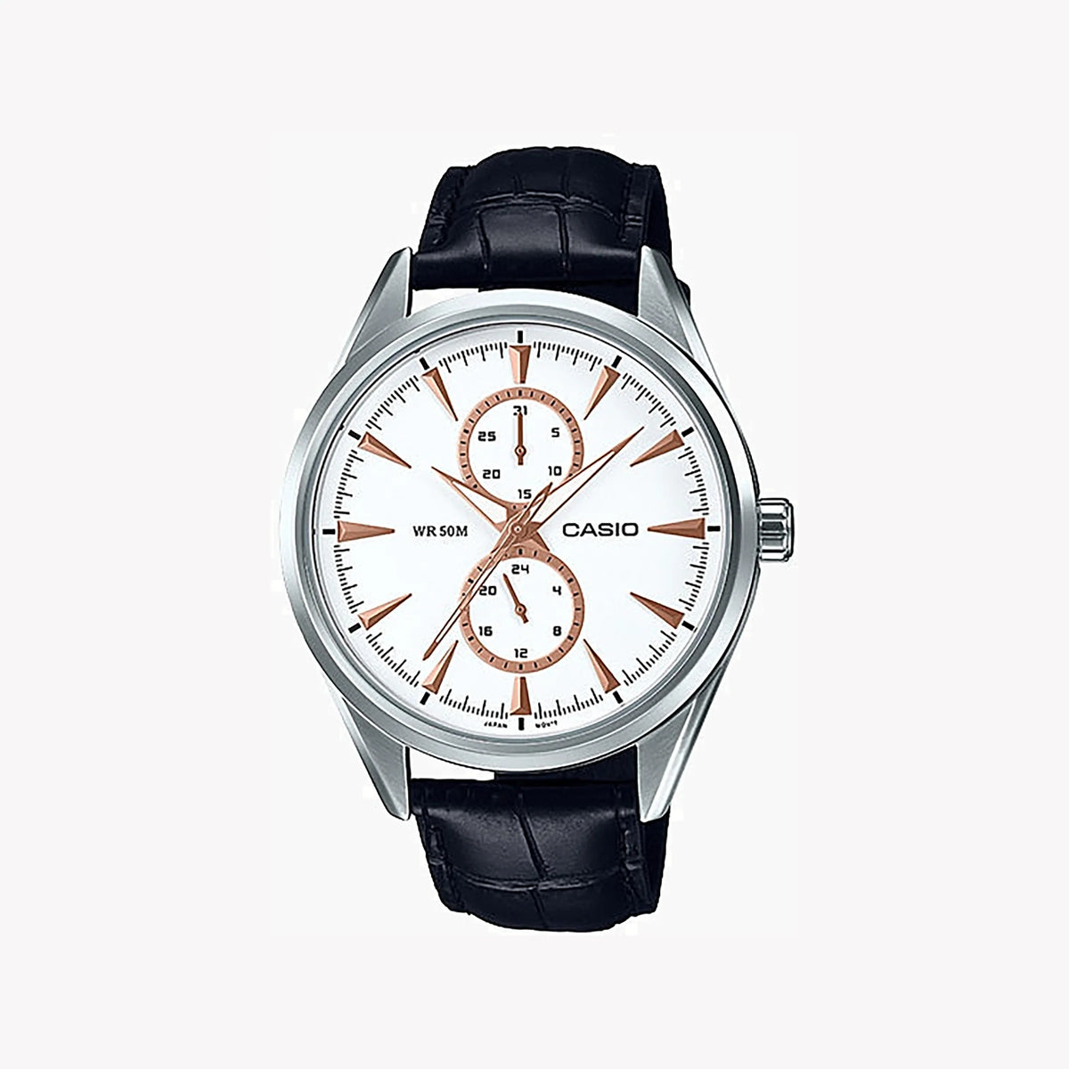 Casio Mtp-Sw340l-7avdf - Sporty Elegance With Leather Comfort Men's Watch In Silver & Black by i-watch