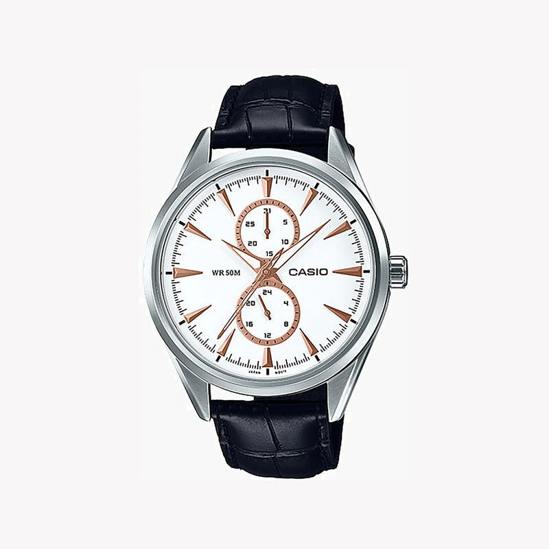 Casio Mtp-Sw340l-7avdf - Sporty Elegance With Leather Comfort Men's Watch In Silver & Black by i-watch