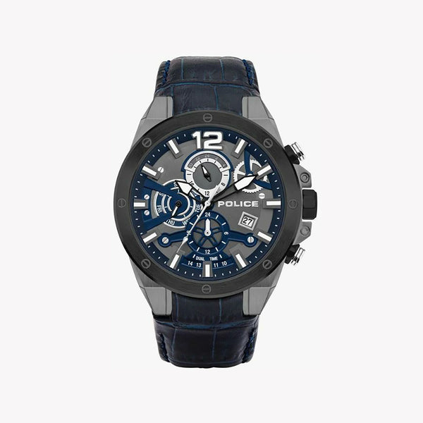Police Men's Black Leather Watch, Blue Dial | Pl-15711jsub_03 by i-watch