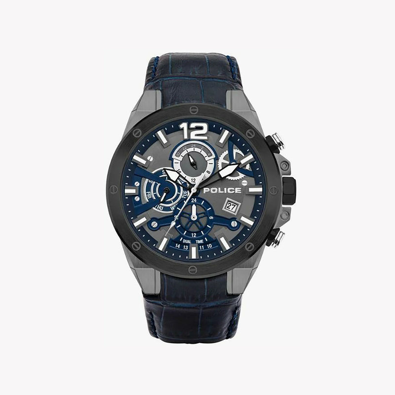 Police Men's Black Leather Watch, Blue Dial | Pl-15711jsub_03 by i-watch