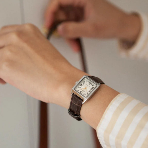 CASIO Women's Watch with Silver Chrome Plated Case and Brown Leather Band-i-Watch-2