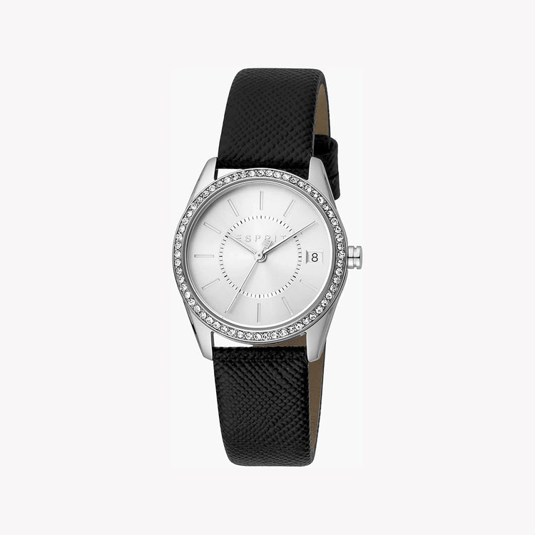 ESPRIT Women's Watch with Silver Stainless Steel Case and Black Leather Band