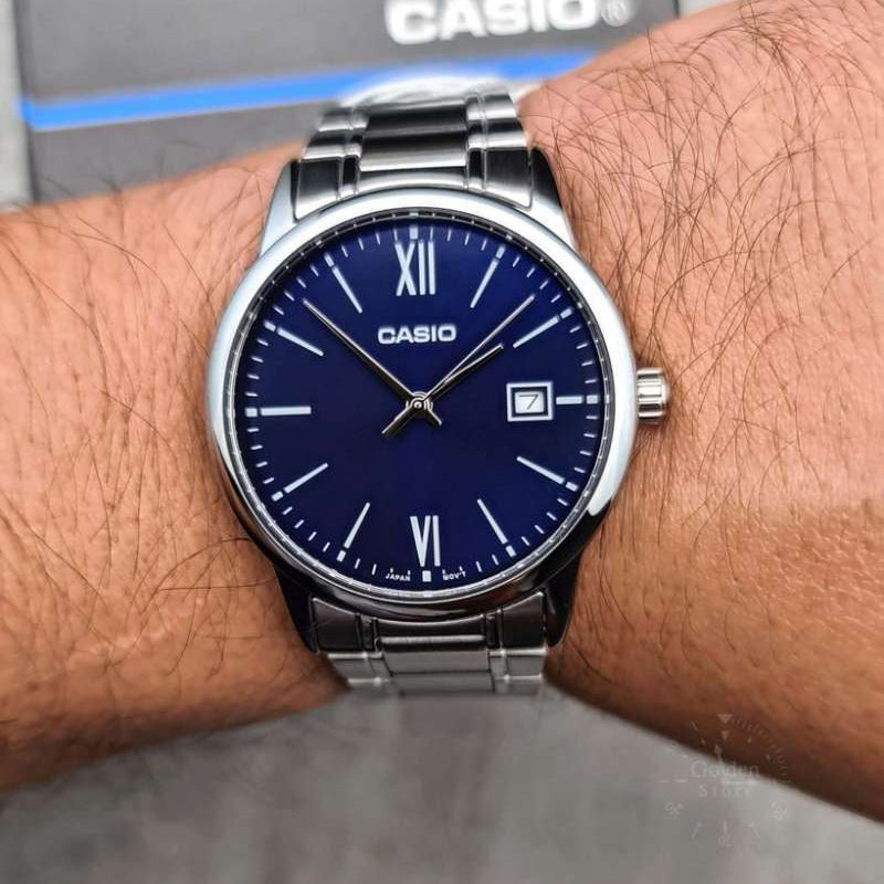 CASIO MTP-V002D-2B3UDF - ELEGANT SPORTY TIMEPIECE FOR EVERY ADVENTURE Men's Watch with Silver Band and Blue Dial-i-Watch-5