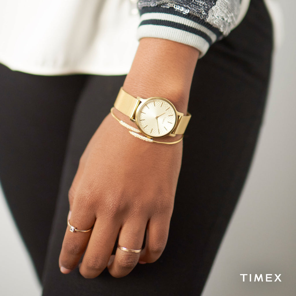 Timex Women's Watch With Gold Brass Case And Gold Stainless Steel Band