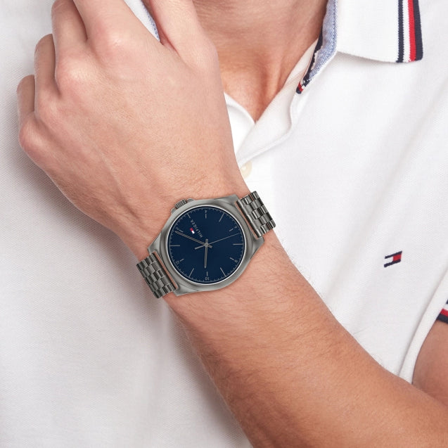 TOMMY HILFIGER GREY STAINLESS STEEL WATCH - MODERN EDGE WITH BLUE DIAL & 5 ATM WATER RESISTANCE-i-Watch-4