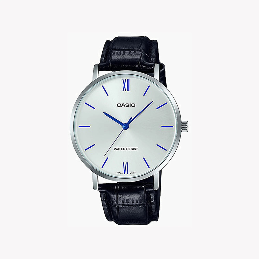 Casio Men's Silver Stainless Steel, Black Leather | Mtp-Vt01l-7b1 by i-watch