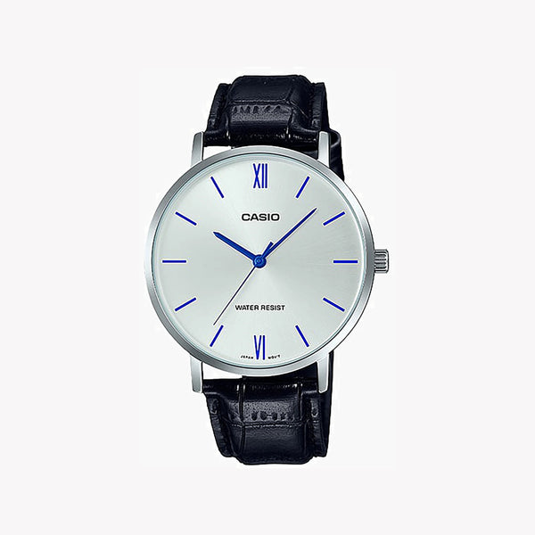 Casio Men's Silver Stainless Steel, Black Leather | Mtp-Vt01l-7b1 by i-watch