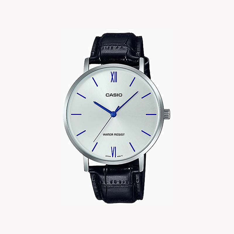 Casio Men's Silver Stainless Steel, Black Leather | Mtp-Vt01l-7b1 by i-watch