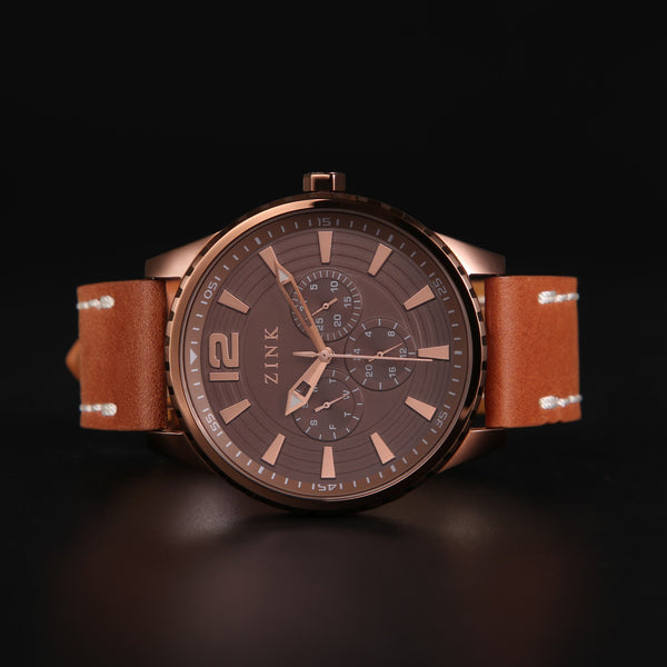 Zink Men's Rose Gold Leather Watch - Quartz | Zk131g2ls-72 by i-watch