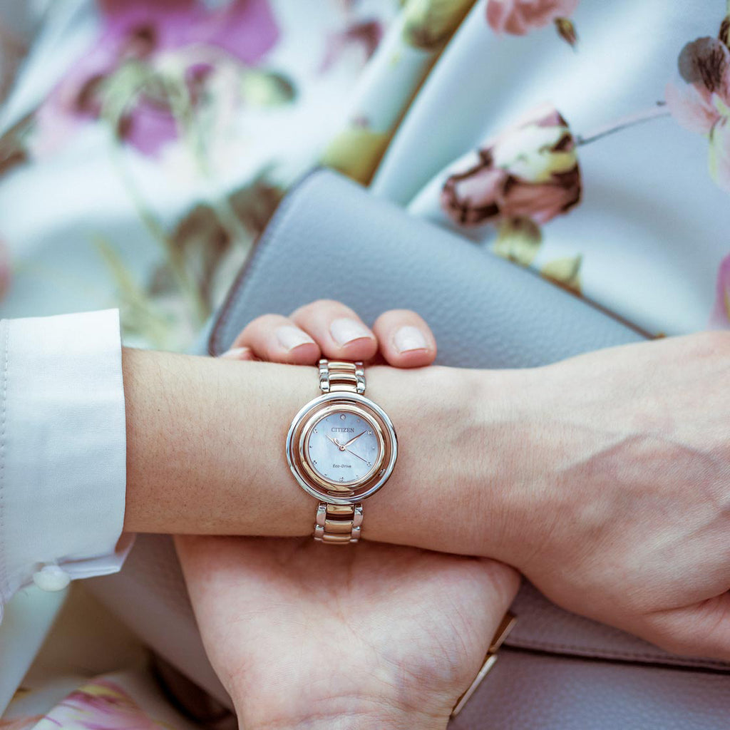 CITIZEN Eco-Drive EM0666-89D RADIANT CHARM - ELEGANT LIGHT-POWERED WOMEN'S WATCH in Silver & Rose Gold-i-Watch-4