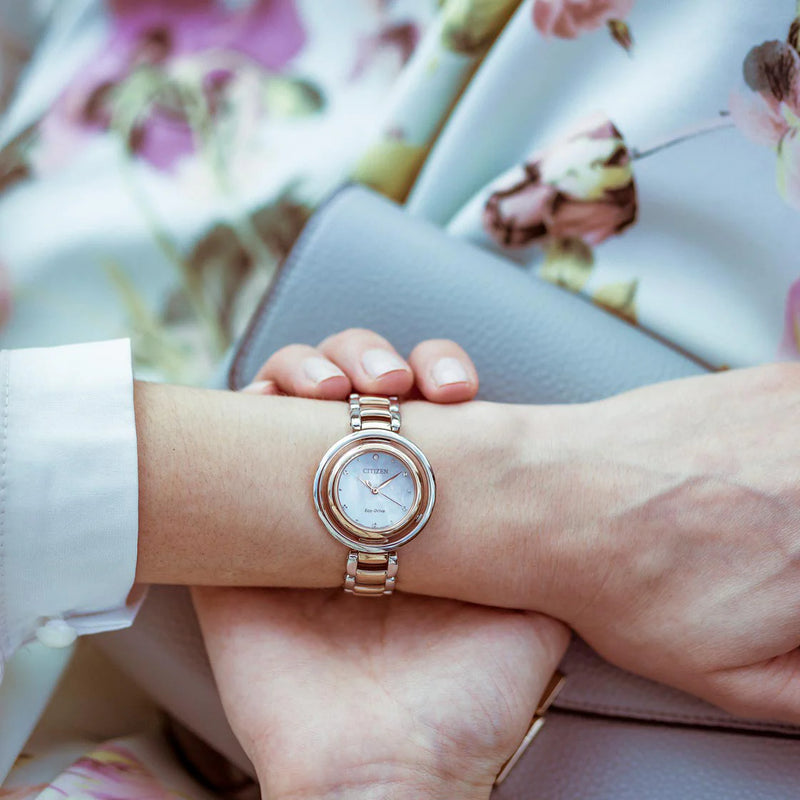 Citizen Eco-Drive Em0666-89d Radiant Charm - Elegant Light-Powered Women's Watch In Silver & Rose Gold by i-watch