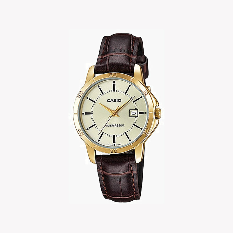 Casio Women's Gold Watch, Brown Leather Band | Ltp-V004gl-9audf by i-watch