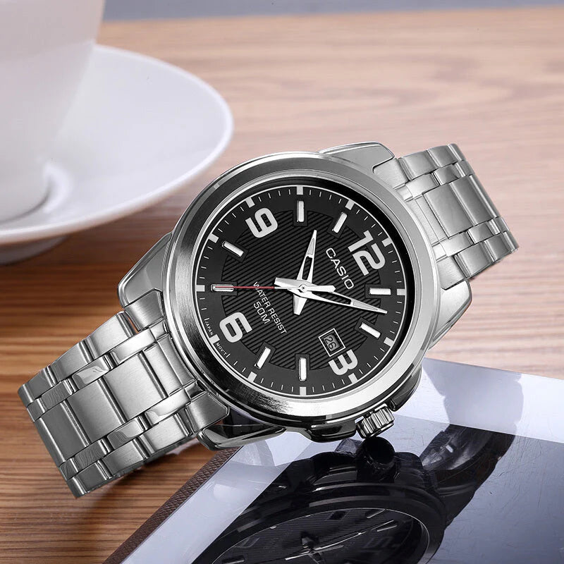 Casio Men's Silver Watch, Black Dial | Mtp-1314d-1avdf by i-watch