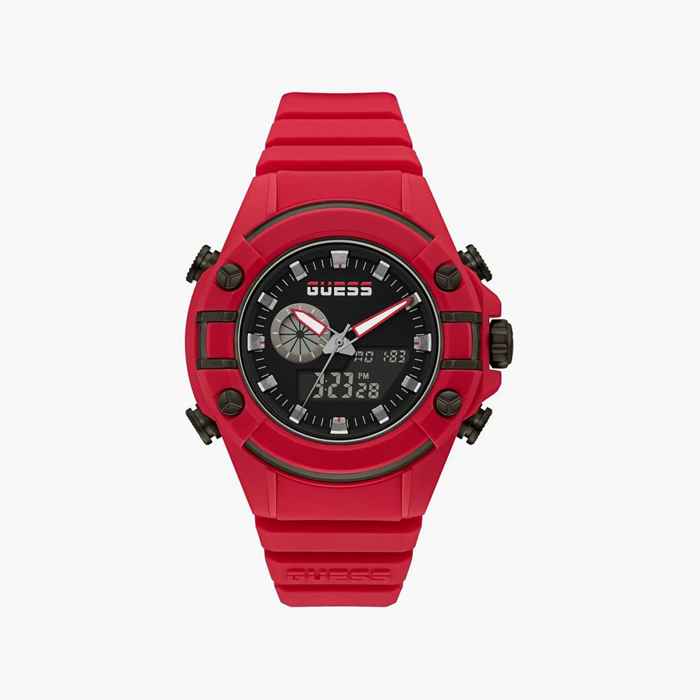 Guess Men's Red Silicone Watch, Black Dial | Gw0269g5 by i-watch