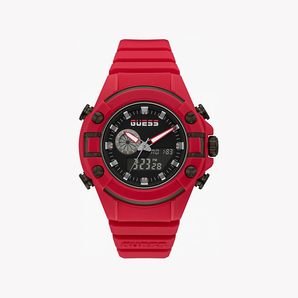 GUESS GW0269G5 BOLD RED STRIKE - Men's Watch with Vibrant Red Case and Sleek Black Dial