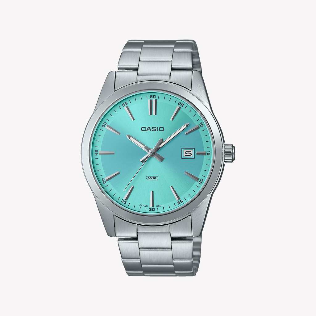 CASIO MTP-VD03D-2A3UDF - BOLD BLUE ELEGANCE MEN'S STAINLESS STEEL WATCH with Date Display & Water Resistance