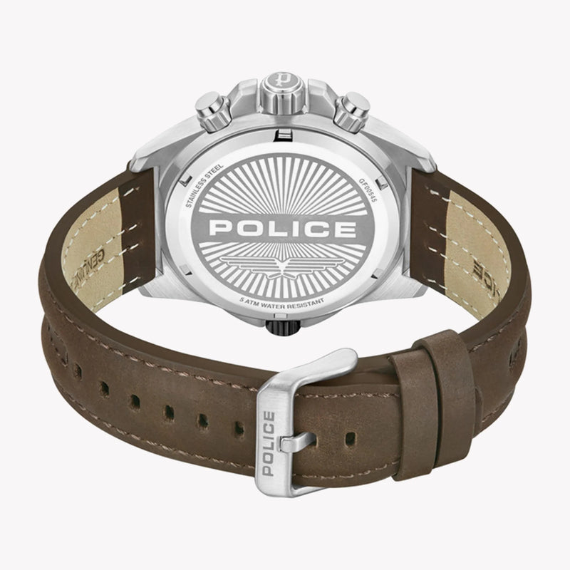 Police Watches Men's Silver Stainless Steel, Brown Silicone | Pewgf0054501 by i-watch