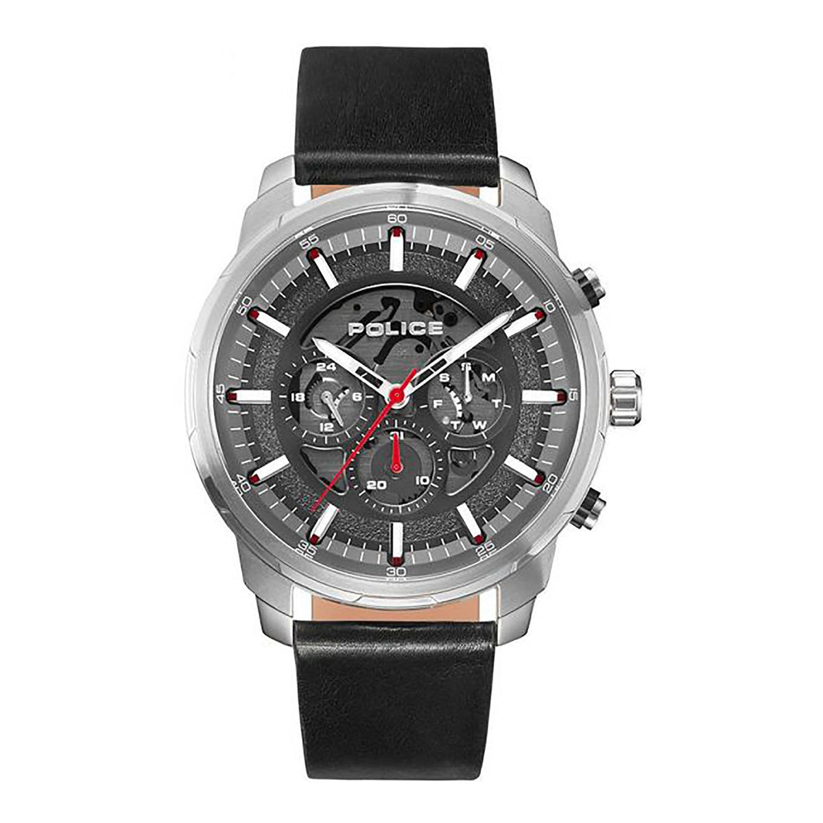 POLICE MEN'S WATCH - BOLD GRAY DIAL WITH LUXURIOUS BLACK LEATHER STRAP