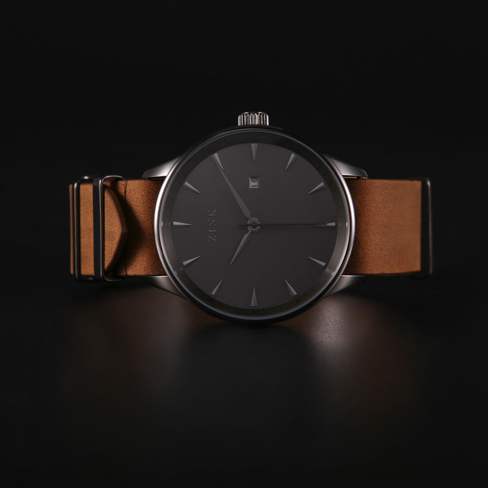 Zink Zk127g1ls-22-B Elegant Timepiece - Classic Brown Leather & Black Dial Men's Watch by i-watch