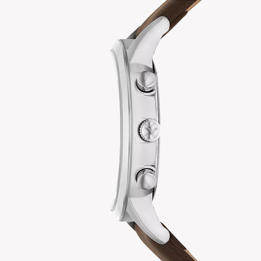 EMPORIO ARMANI AR11490 - MODERN ELEGANCE MEN'S WATCH IN SILVER & BROWN LEATHER-i-Watch-2