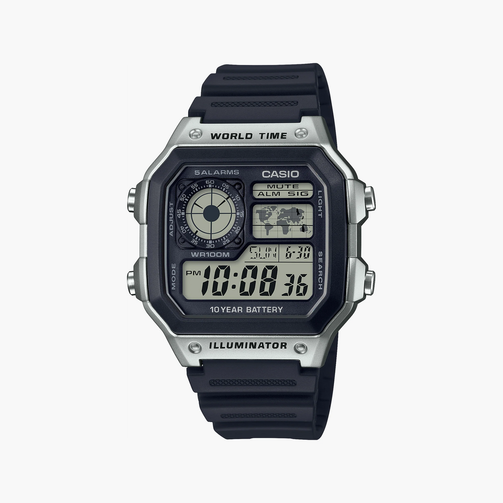 Casio Unisex Silver Stainless Steel Watch, Black Silicone | Ae-1200wh-1cvcf by i-watch