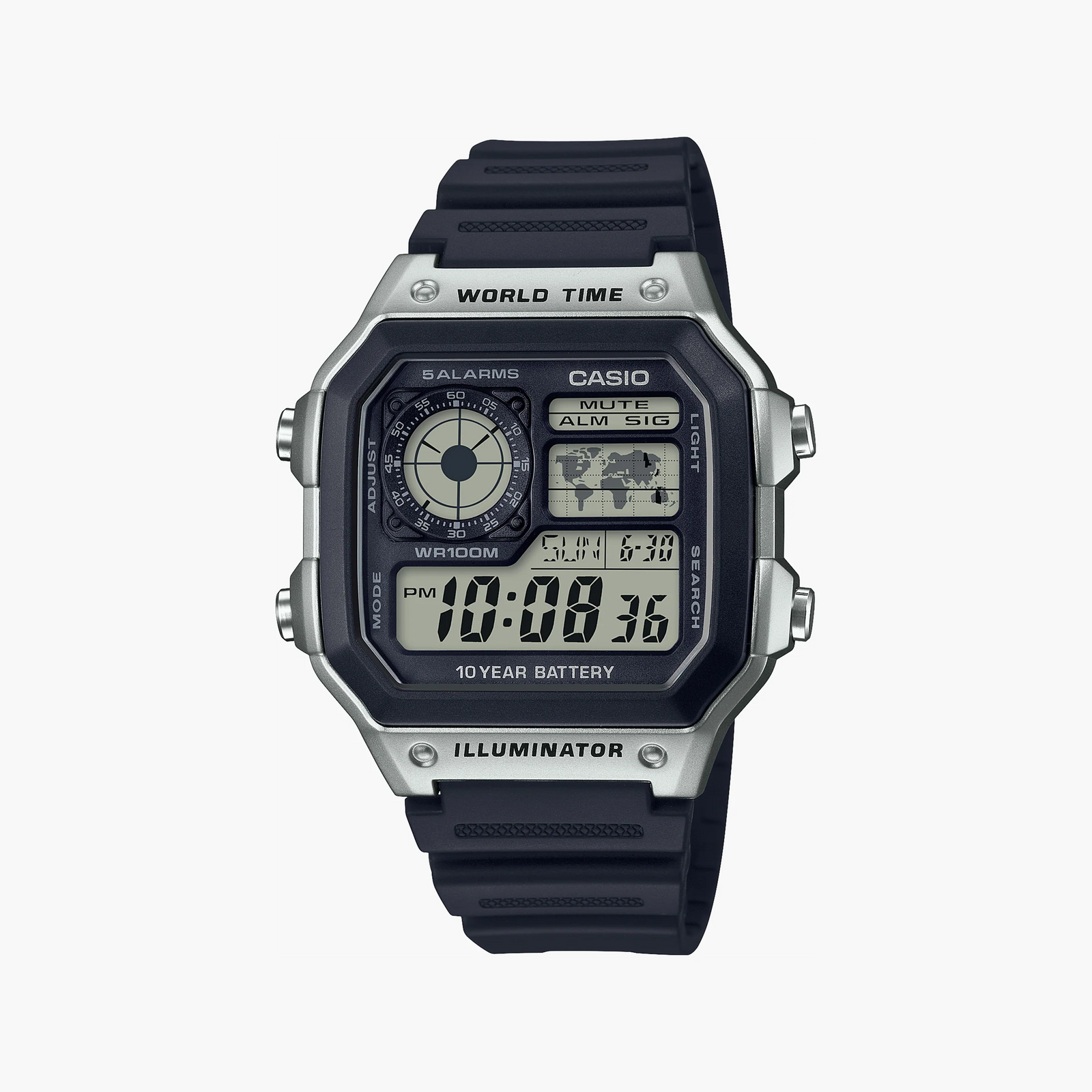 Casio Unisex Silver Stainless Steel Watch, Black Silicone | Ae-1200wh-1cvcf by i-watch