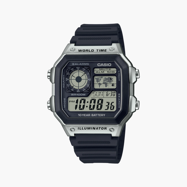 Casio Unisex Silver Stainless Steel Watch, Black Silicone | Ae-1200wh-1cvcf by i-watch