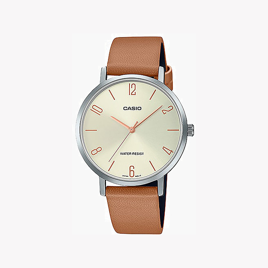 CASIO LTP-VT01L-5BUDF TIMELESS ELEGANCE - CLASSIC WOMEN'S WATCH with Silver Case and Brown Leather Band