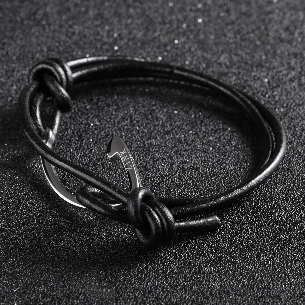 Zink Men's Black & Silver Stainless Steel & Leather Bracelet | Zjbc024lpb