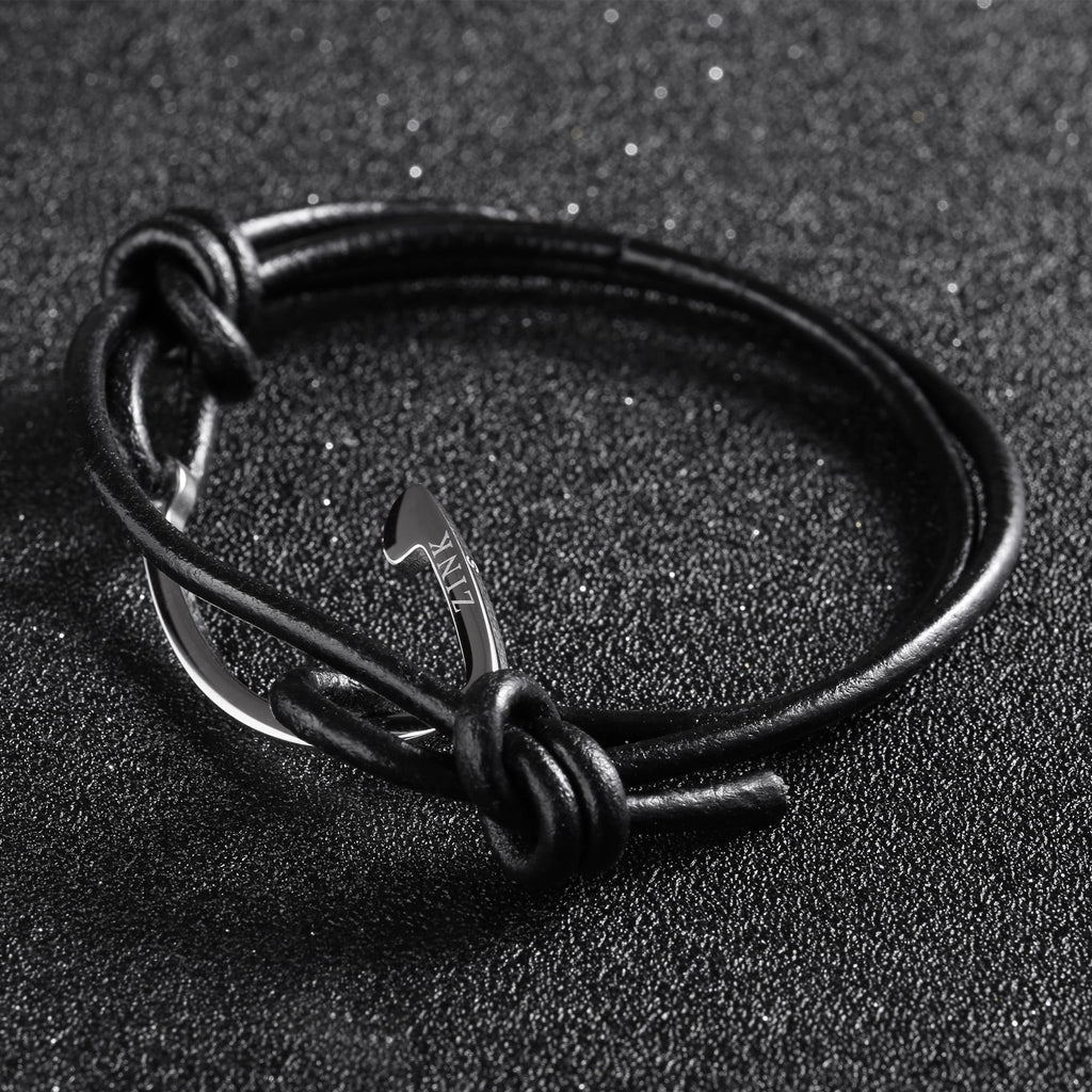 Zink Men's Black & Silver Stainless Steel & Leather Bracelet | Zjbc024lpb