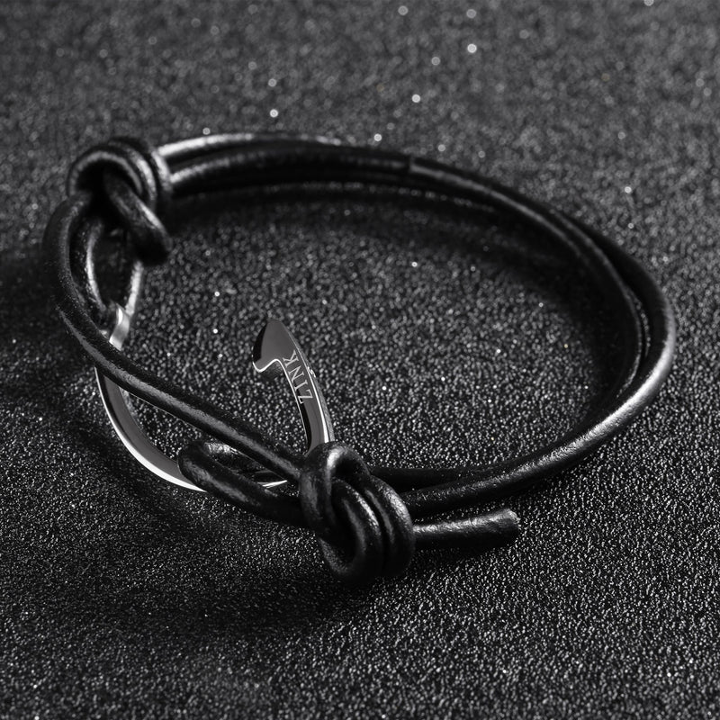 Zink Men's Black & Silver Stainless Steel & Leather Bracelet | Zjbc024lpb