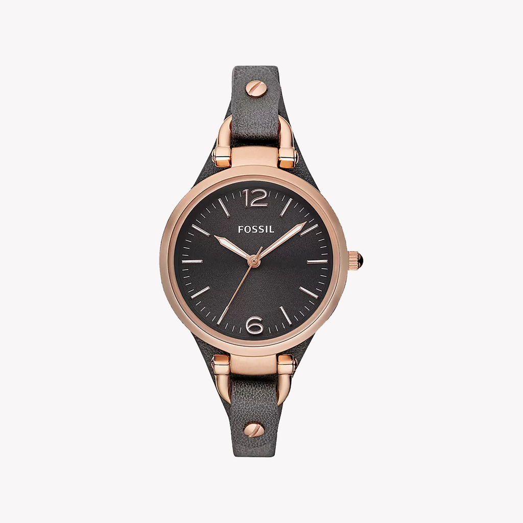 FOSSIL ES3077 ELEGANT TIMEPIECE - ROSE GOLD & GREY LEATHER WATCH FOR WOMEN
