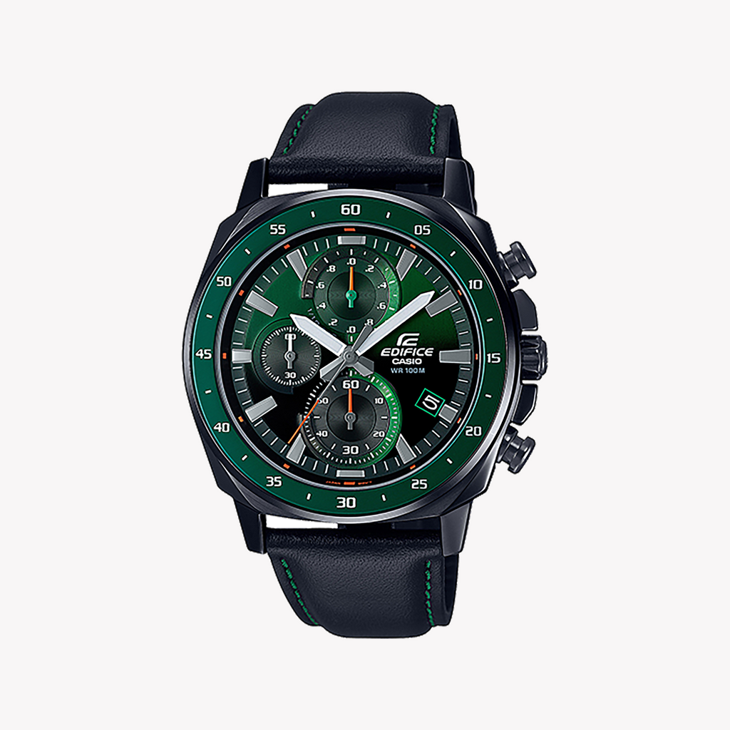 CASIO EDIFICE EFV-600CL-3AVUDF - SPORTY ELEGANCE MEN'S WATCH with Black Leather Band and Green Dial