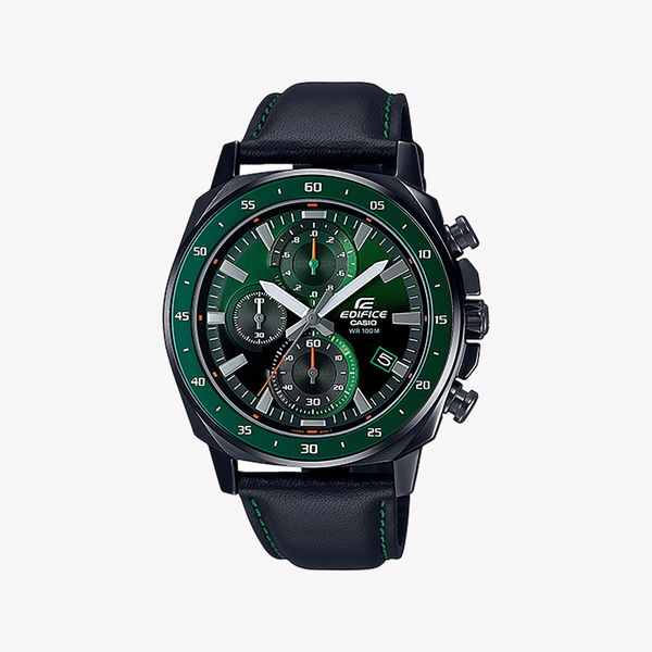 Casio Edifice Efv-600cl-3avudf - Sporty Elegance Men's Watch With Black Leather BAnd and Green Dial by i-watch