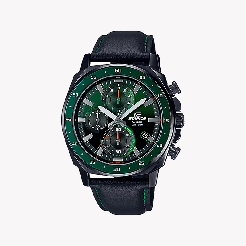 Casio Edifice Efv-600cl-3avudf - Sporty Elegance Men's Watch With Black Leather BAnd and Green Dial by i-watch
