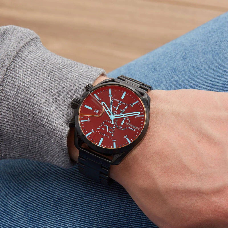 Diesel Men's Black Stainless Steel Watch, Red Dial | Dz4489 by i-watch