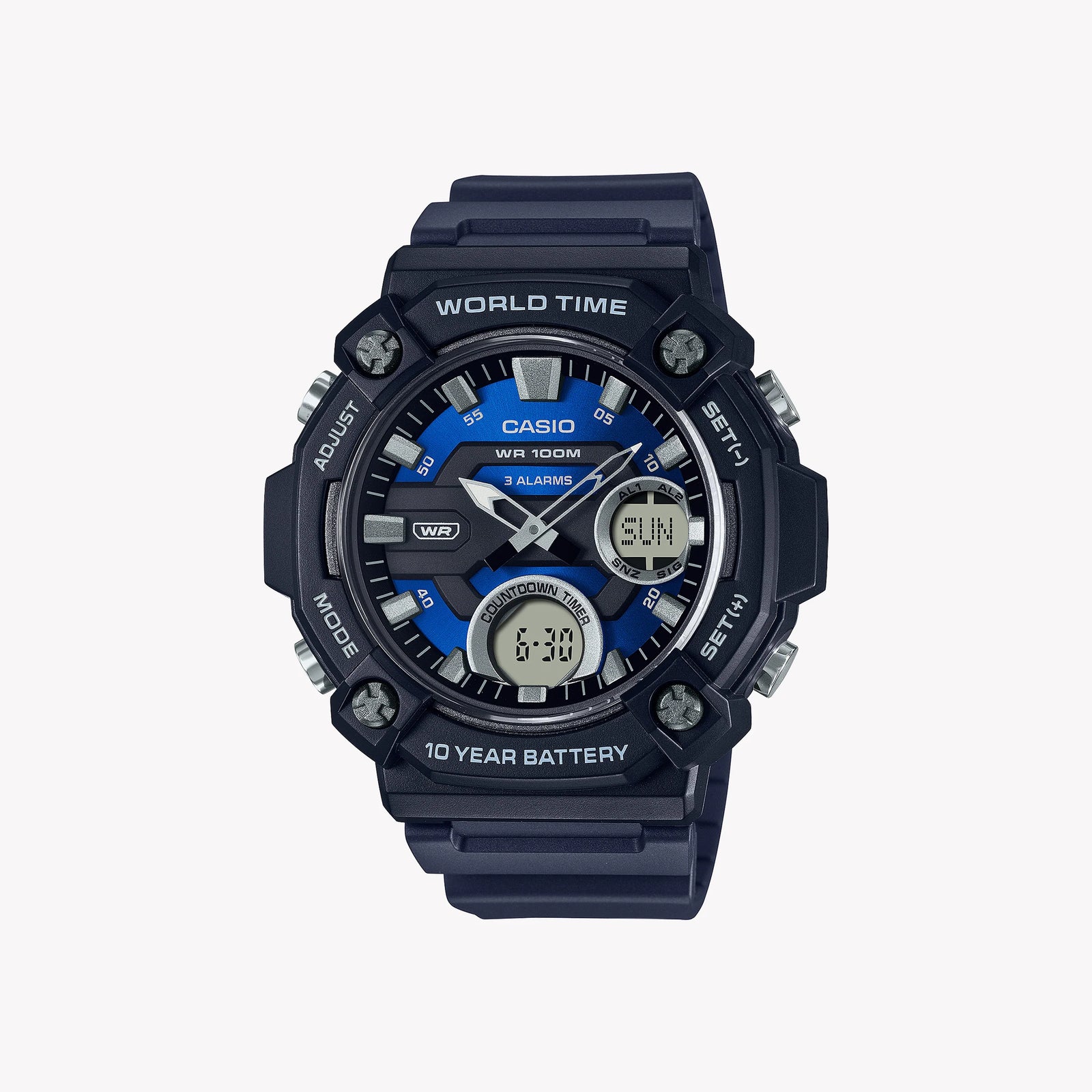 Casio Men's Black Resin Watch, Blue Dial | Aeq-120w-2av by i-watch