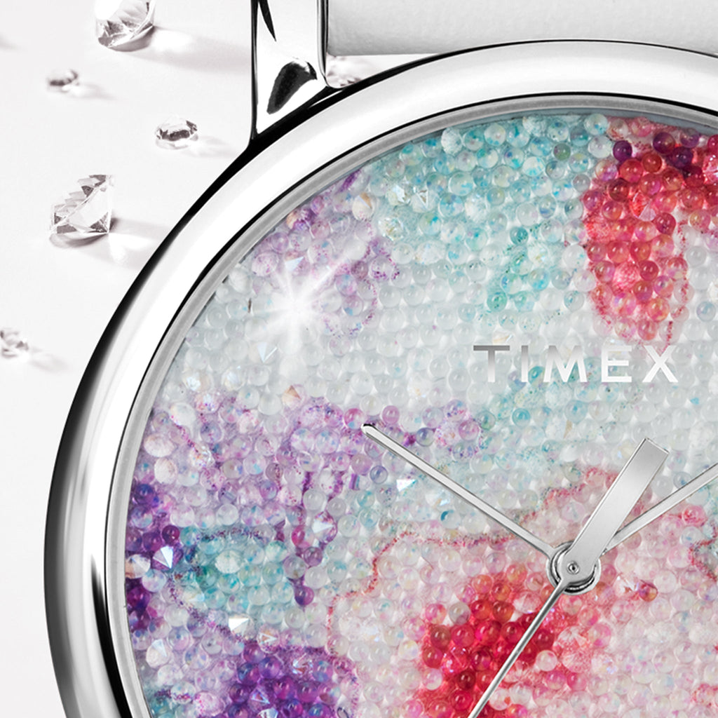 Timex Women's Watch With Silver Brass Case And White Leather Band