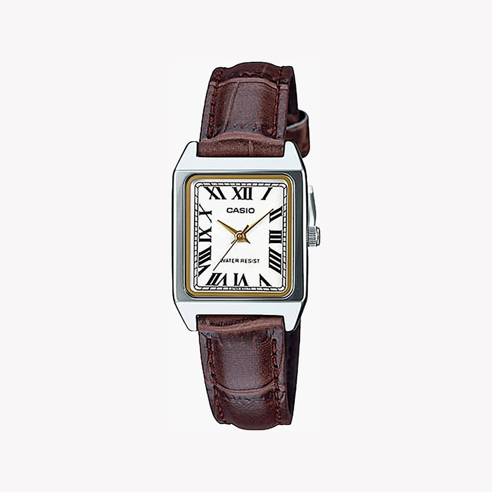 Casio Women's Silver Stainless Steel Watch, Brown Leather | Mod.Tank by i-watch